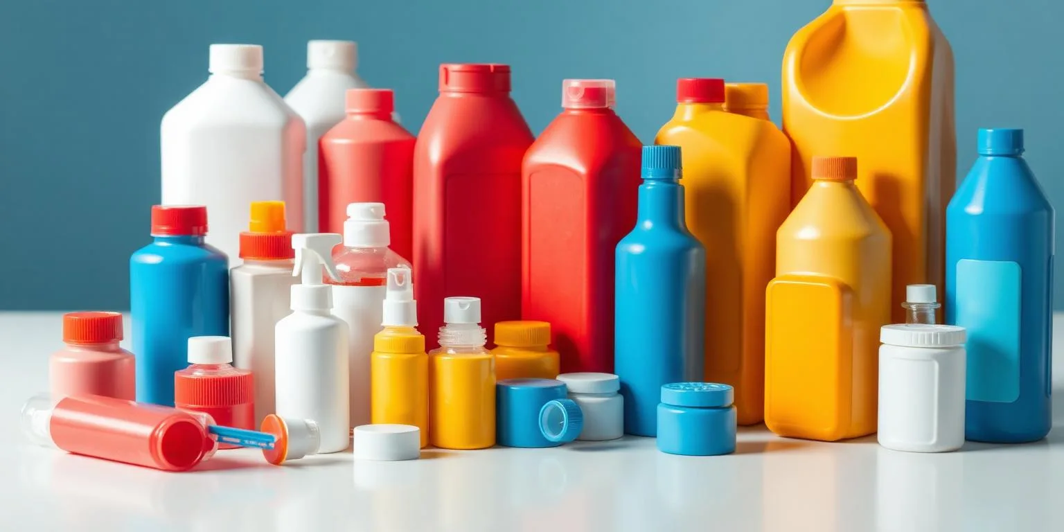 Assortment of brightly colored injection-molded consumer plastic products on a clean studio surface